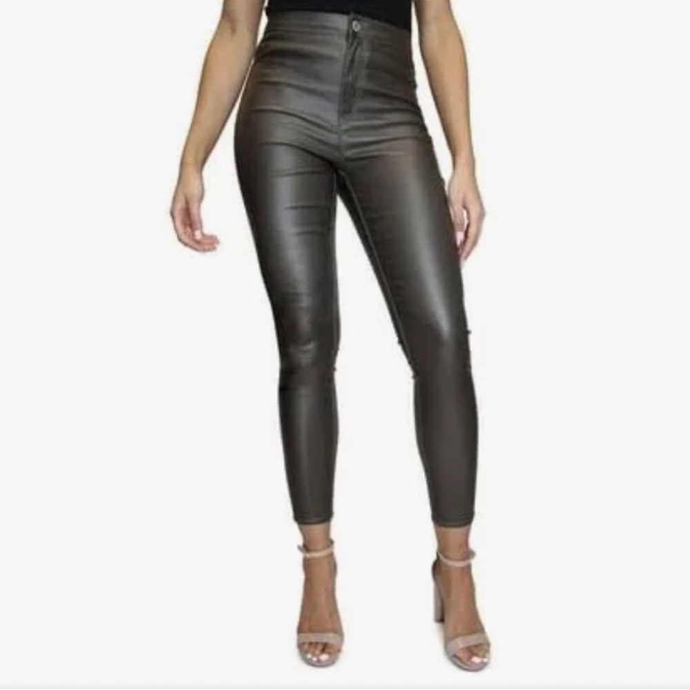 Faux Leather High Waist Skinny Jeans in Brown 3, 26